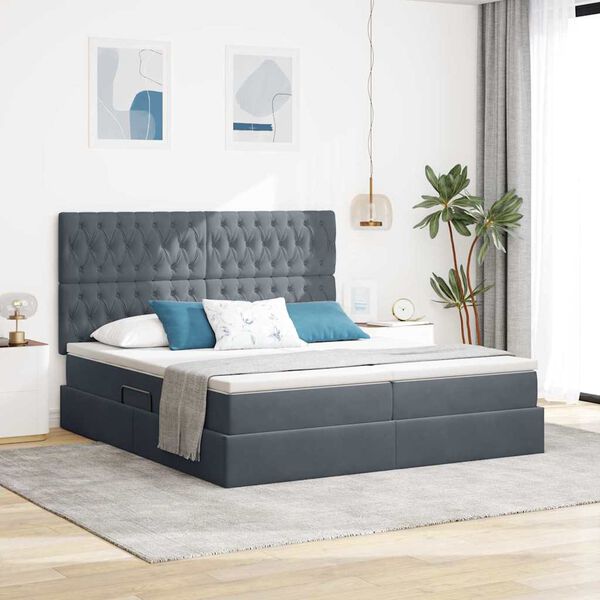 vidaXL Lit de Rangement avec matelas Gris fonc&eacute; 180 x 200 cm Velours