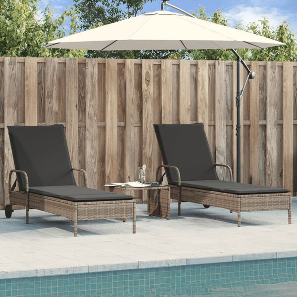 vidaXL Chaises longues avec coussins lot de 2 gris r&eacute;sine tress&eacute;e