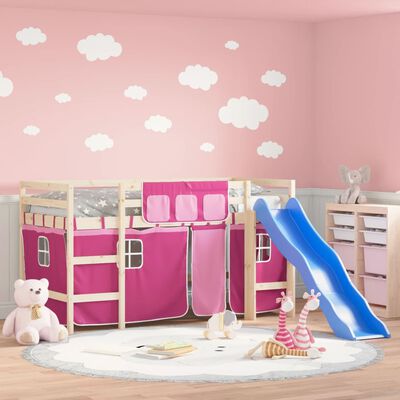 vidaXL Lit mezzanine enfants et rideaux rose 80x200cm bois pin massif