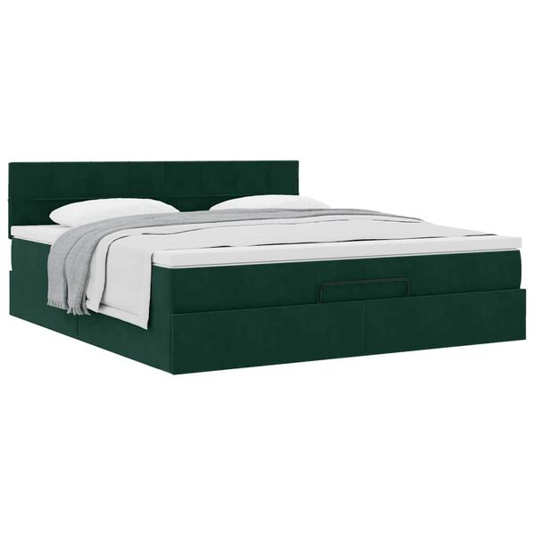 VidaXL Cadre de lit ottoman avec matelas vert fonc&eacute; 160x200 cm velours