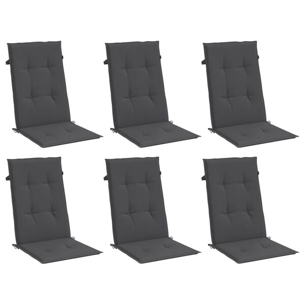 vidaXL Coussins de chaise &agrave; dossier haut lot de 6 anthracite m&eacute;lang&eacute;
