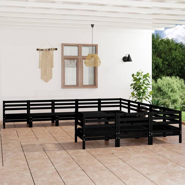 vidaXL Salon de jardin 11 pcs Noir Bois de pin massif