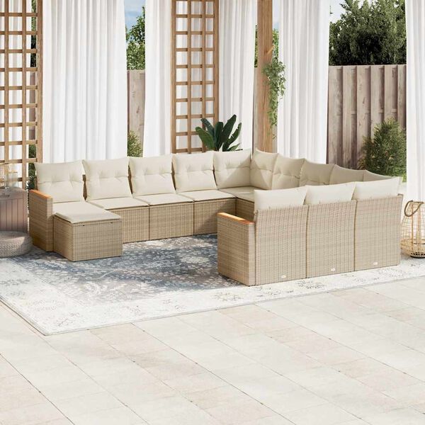 vidaXL Salon de jardin avec coussins 12 pcs beige r&eacute;sine tress&eacute;e