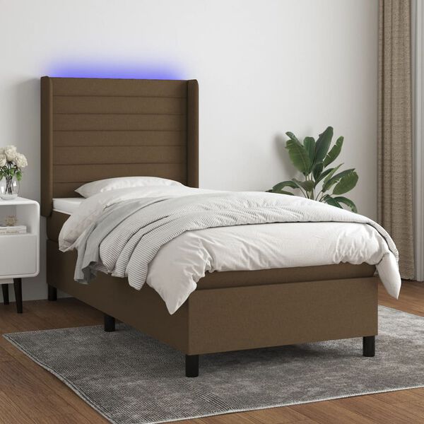 vidaXL Sommier &agrave; lattes de lit matelas LED Marron fonc&eacute; 90x190cm Tissu
