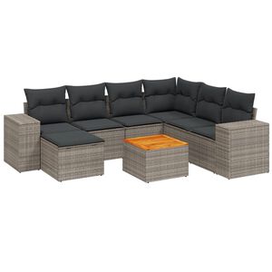 vidaXL Salon de jardin 8 pcs avec coussins gris r&eacute;sine tress&eacute;e