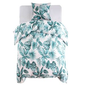 vidaXL Parure de lit housse de couette feuilles vert 140x200/60x70 cm