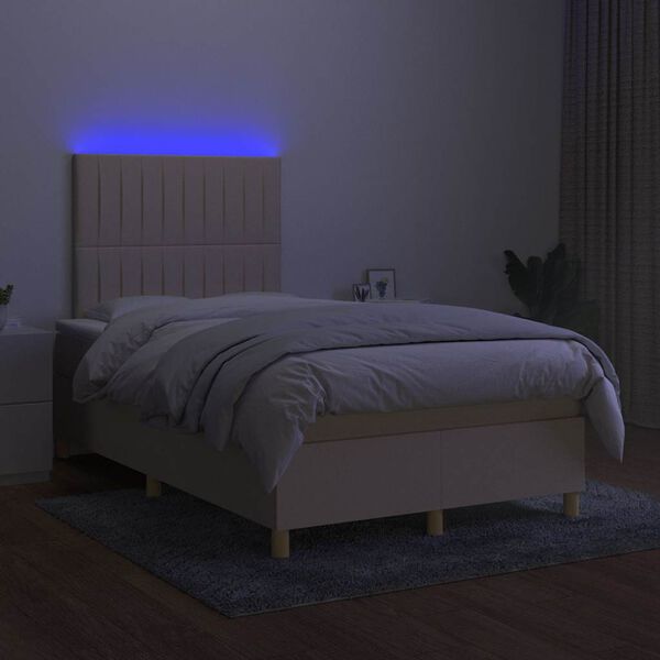 vidaXL Sommier &agrave; lattes de lit matelas et LED cr&egrave;me 120x190 cm tissu