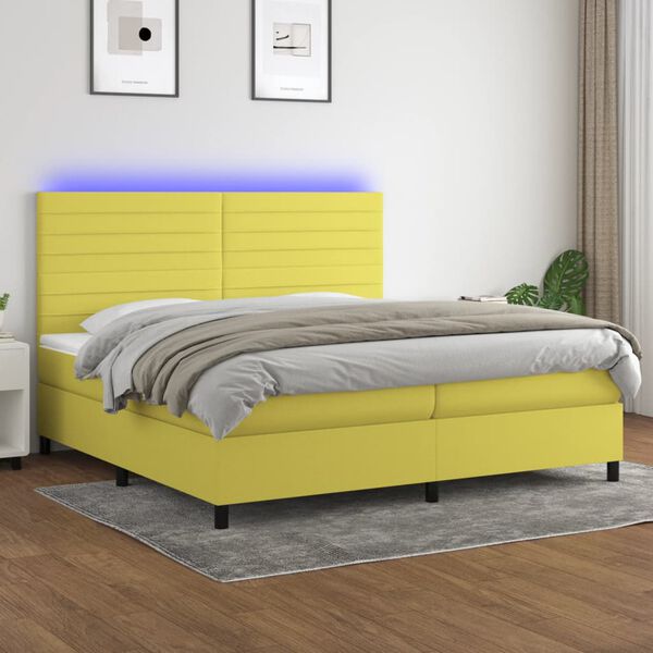 vidaXL Sommier &agrave; lattes de lit et matelas et LED Vert 200x200 cm Tissu