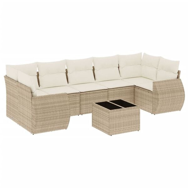 vidaXL Salon de jardin avec coussins 8 pcs beige r&eacute;sine tress&eacute;e