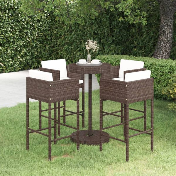 vidaXL Ensemble bar de jardin 5 pcs et coussins R&eacute;sine tress&eacute;e Marron