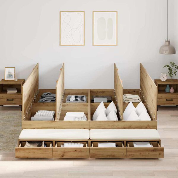 vidaXL Cadre de lit avec rangement avec tiroir Ch&ecirc;ne artisanal 180 cm