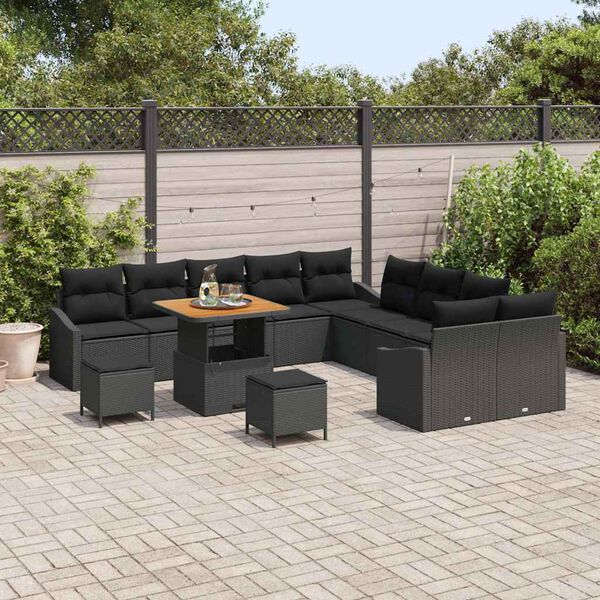 vidaXL Ensemble de canap&eacute; de jardin avec coussin 13 pcs Noir polyrotin
