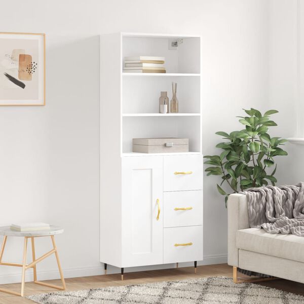 vidaXL Buffet haut Blanc 69,5x34x180 cm Bois d'ing&eacute;nierie
