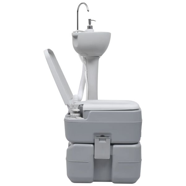vidaXL Toilette portable de camping et support &agrave; laver les mains Gris