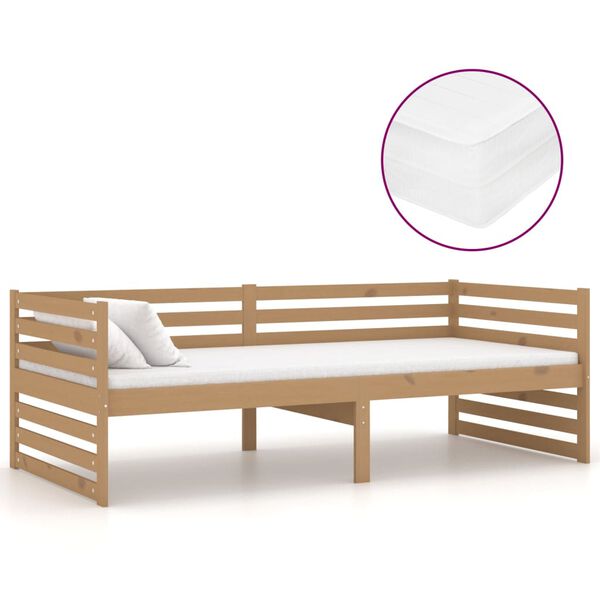 vidaXL Lit de repos et matelas 90x200cm Marron miel Bois de pin massif