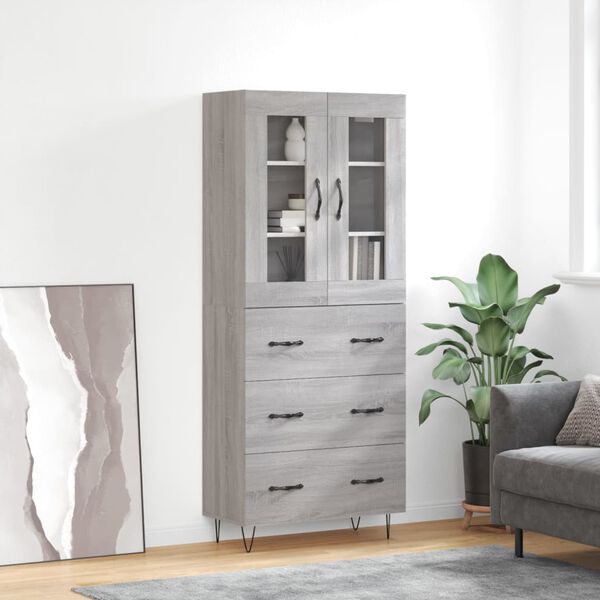vidaXL Buffet haut Sonoma gris 69,5x34x180 cm Bois d'ingénierie
