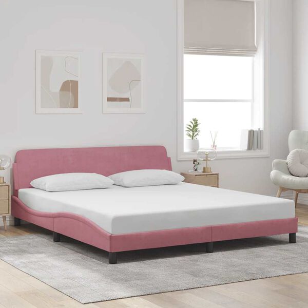 VidaXL Cadre de lit avec t&ecirc;te de lit Dover rose 180x200cm velours