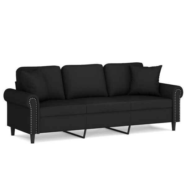vidaXL Canap&eacute; 3 places avec oreillers d&eacute;coratifs noir 180 cm velours