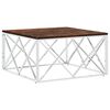 vidaXL Table basse acier inoxydable et bois massif de r&eacute;cup&eacute;ration