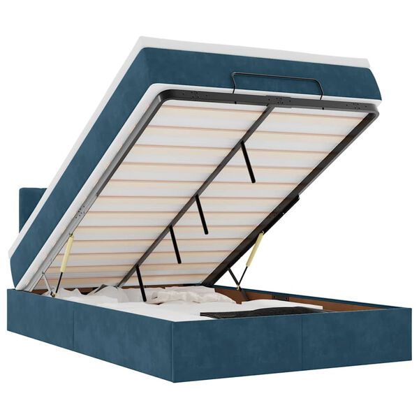 vidaXL Cadre de lit ottoman avec matelas bleu fonc&eacute; 120x200 cm velours