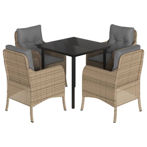 vidaXL Ensemble &agrave; manger de jardin avec coussins 5pcs Beige poly rotin
