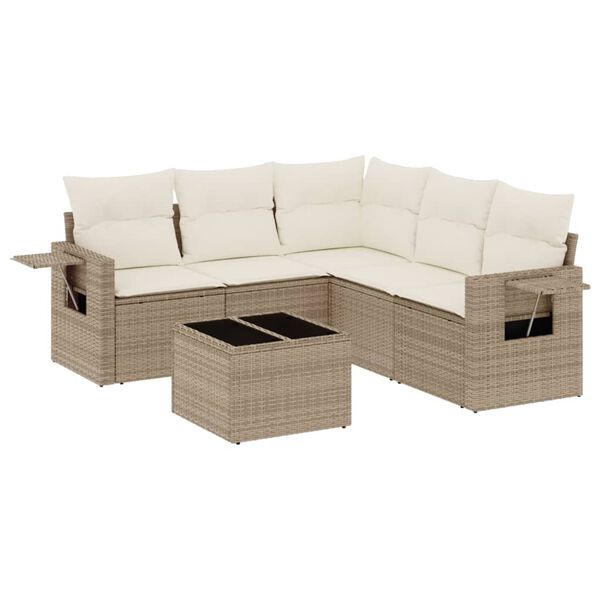 vidaXL Salon de jardin avec coussins 6 pcs beige r&eacute;sine tress&eacute;e