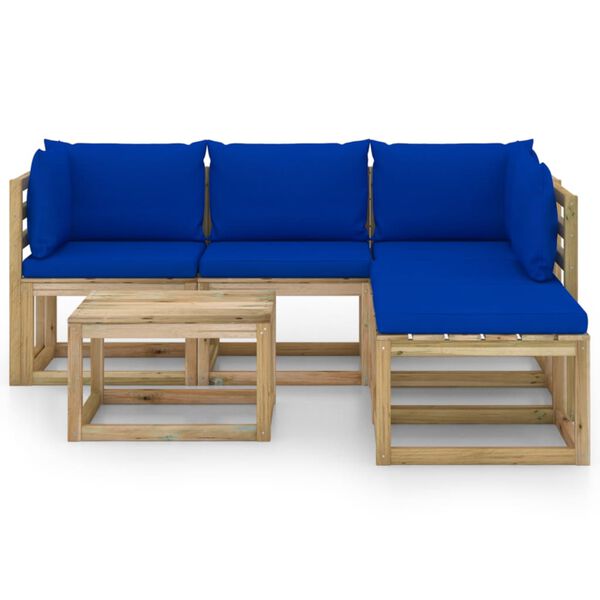 vidaXL Salon de jardin 6 pcs avec coussins bleu