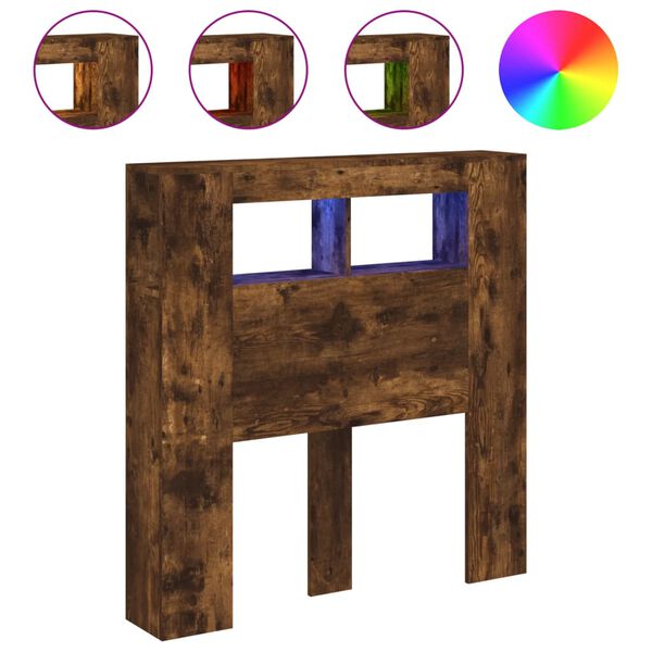vidaXL Tête de lit à LED chêne fumé 100x18,5x103,5cm bois d'ingénierie
