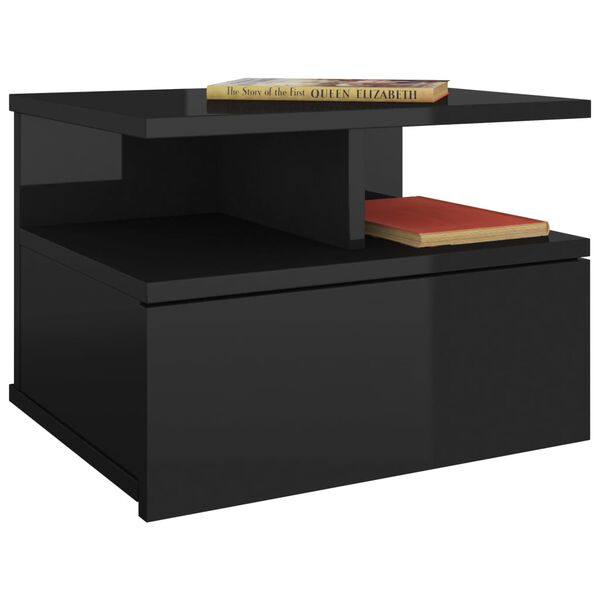 vidaXL Table de chevet flottante Noir brillant Bois d'ing&eacute;nierie