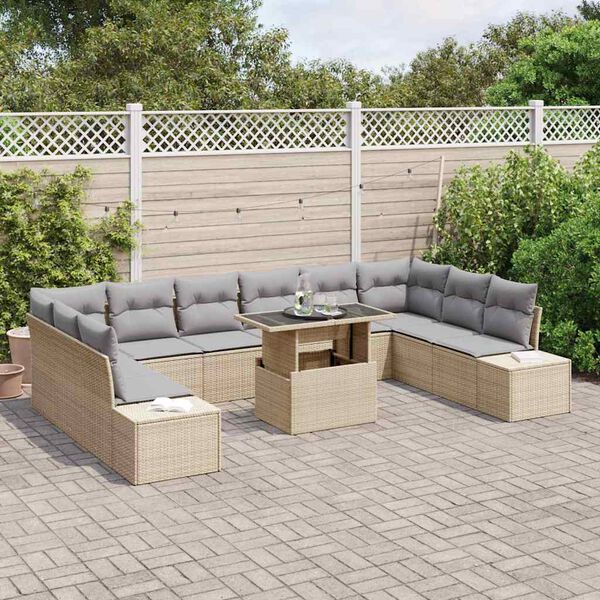 vidaXL Ensemble de canap&eacute; de jardin 11 pcs Beige Poly rotin