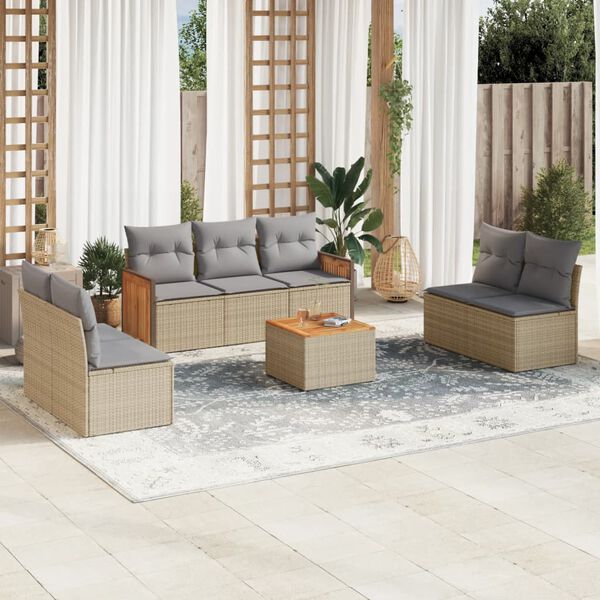 vidaXL Salon de jardin avec coussins 8 pcs beige r&eacute;sine tress&eacute;e
