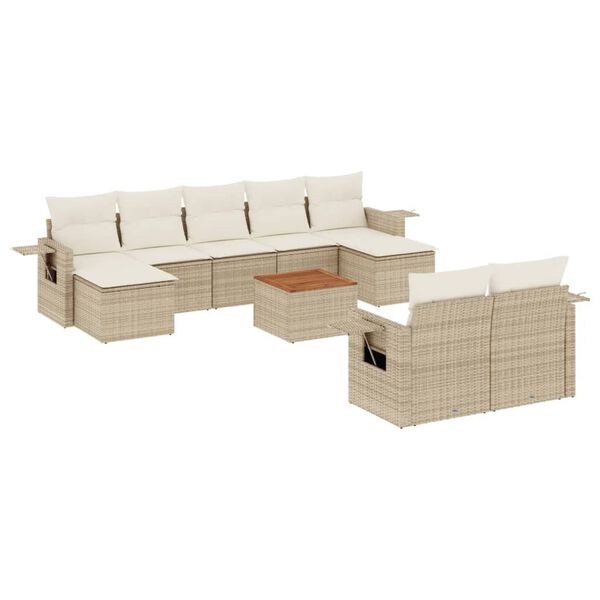vidaXL Salon de jardin avec coussins 10 pcs beige r&eacute;sine tress&eacute;e
