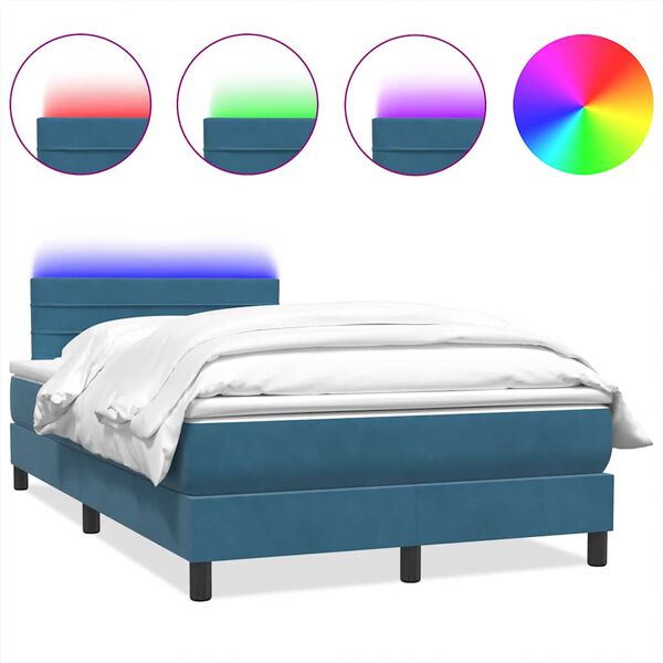 vidaXL Sommier &agrave; lattes de lit et matelas et LED bleu fonc&eacute; 120x220cm velours