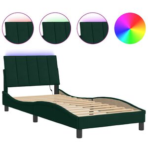 vidaXL Cadre de lit avec LED sans matelas Hanko vert fonc&eacute; 90x190 cm velours