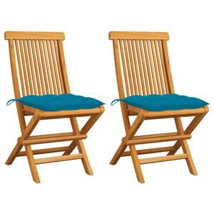 vidaXL Chaises pliantes avec coussins bleu clair, 2 pi&egrave;ces, en bois de teck massif