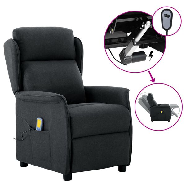 vidaXL Fauteuil &eacute;lectrique de massage Gris fonc&eacute; Tissu