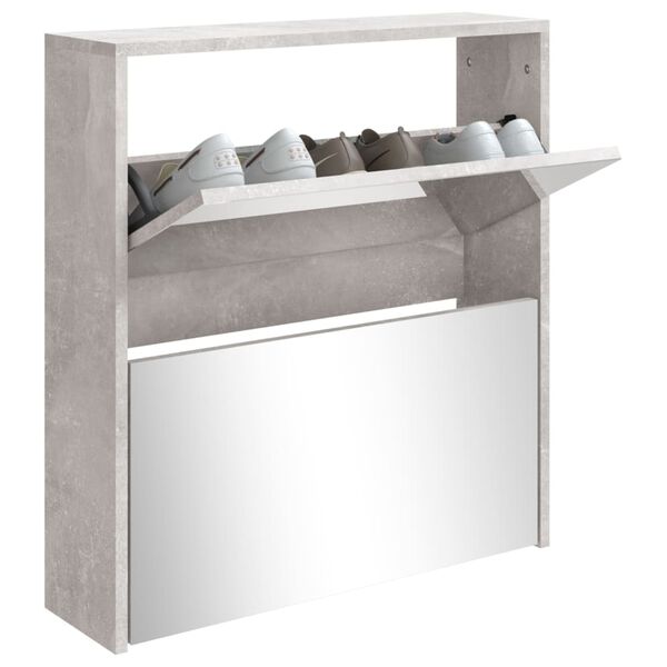 vidaXL Armoire &agrave; chaussures et miroir 2 niveaux Gris b&eacute;ton 63x17x67 cm