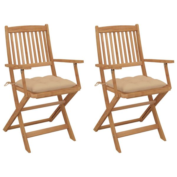 vidaXL Chaises pliables de jardin lot de 2 avec coussins Bois d'acacia