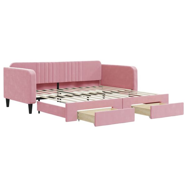 vidaXL Lit de jour avec gigogne et tiroirs rose 100x200 cm velours