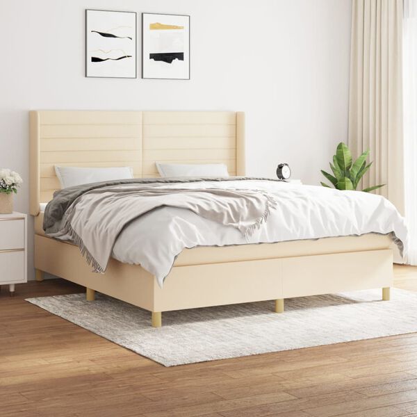 vidaXL Sommier &agrave; lattes de lit avec matelas Cr&egrave;me 160x200 cm Tissu
