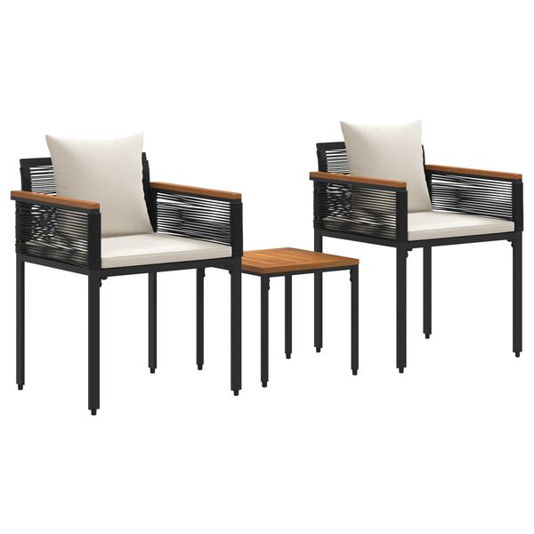 vidaXL Ensemble de meubles d'ext&eacute;rieur 3 pcs Noir et blanc cr&egrave;me