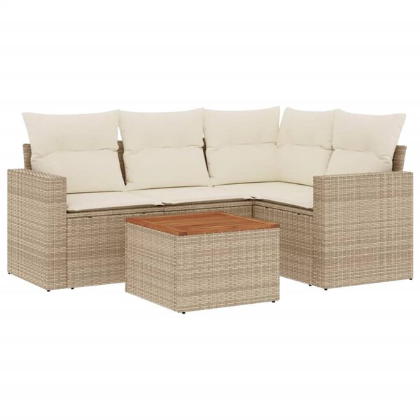 vidaXL Salon de jardin avec coussins 5 pcs beige résine tressée