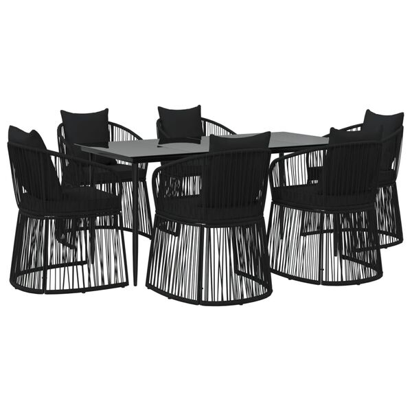 vidaXL Ensemble à manger de jardin et coussins 7 pcs Noir Rotin PVC