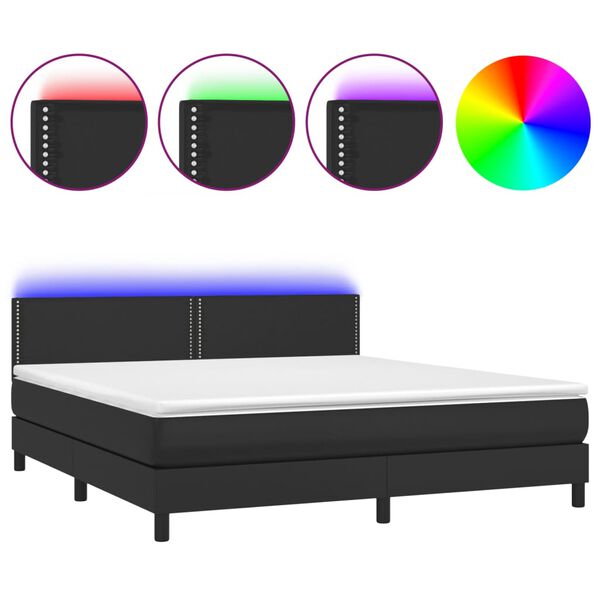 vidaXL Sommier &agrave; lattes de lit avec matelas et LED Noir 180x200cm