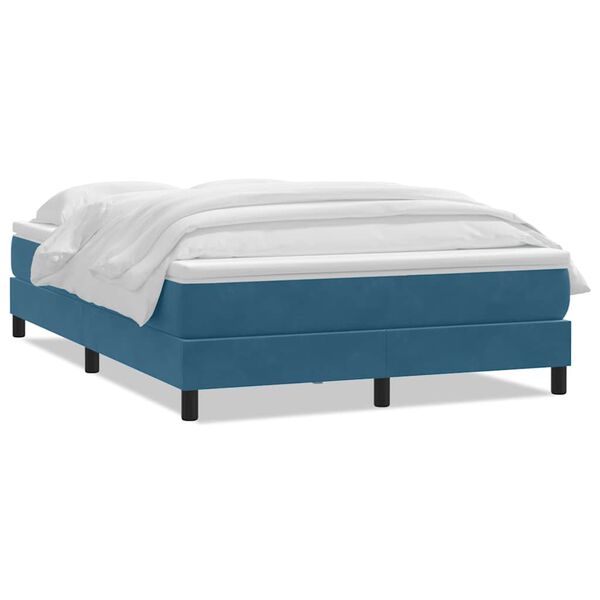 vidaXL Sommier &agrave; lattes de lit et matelas bleu fonc&eacute; 140x220cm velours