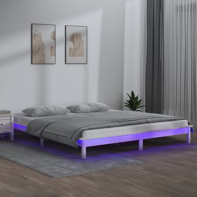 vidaXL Cadre de lit à LED blanc 160x200 cm bois massif