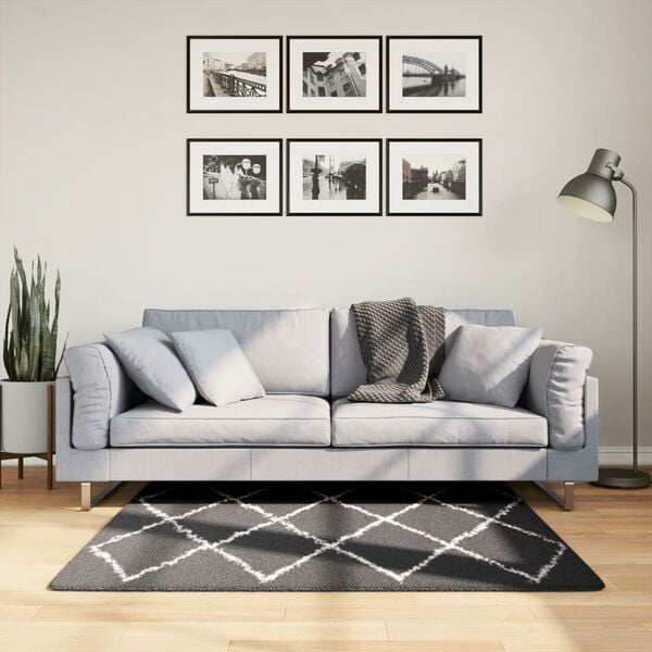 vidaXL Tapis shaggy &agrave; poils longs moderne noir et cr&egrave;me 120x120 cm