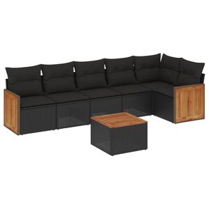 vidaXL Salon de jardin 7 pcs avec coussins noir r&eacute;sine tress&eacute;e