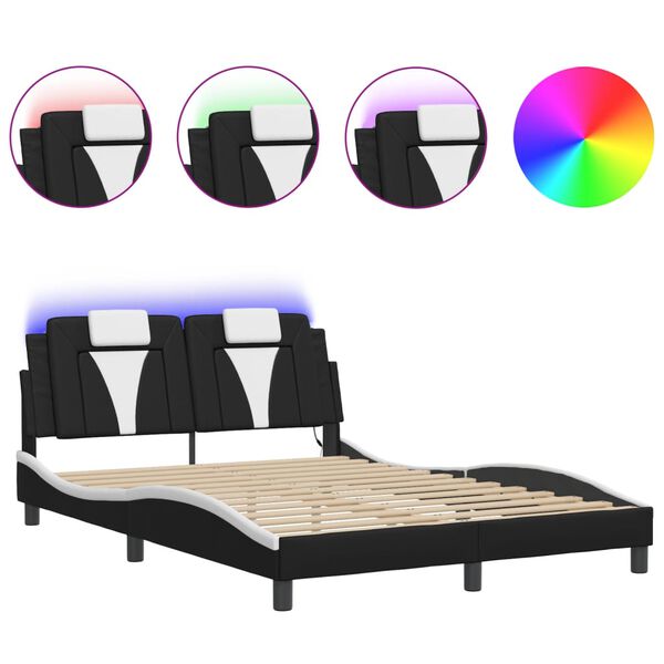 vidaXL Cadre de lit Viana avec LED sans matelas noir et blanc 140x200 cm