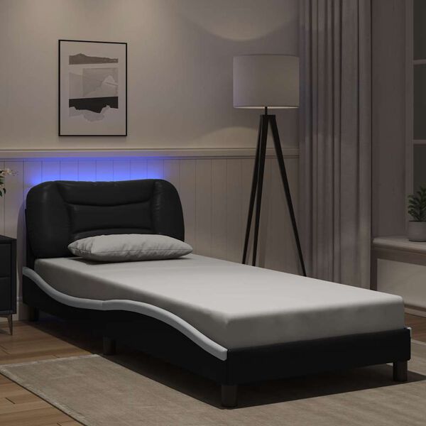 vidaXL Cadre de lit avec LED sans matelas Hvar noir et blanc 80x200 cm